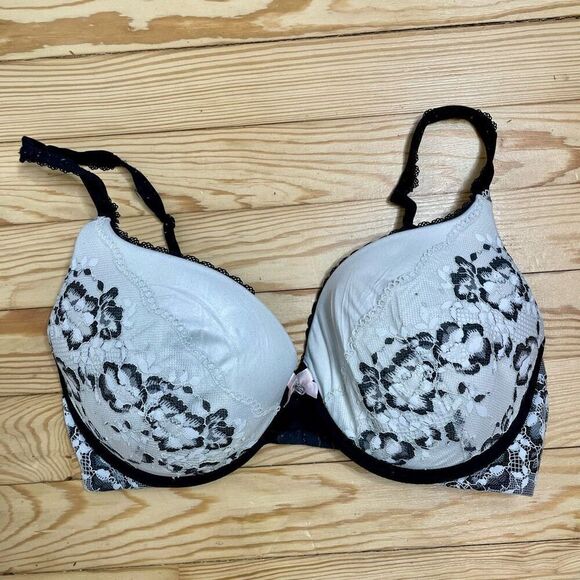 Victorias Secret Body by Perfect Shape Bra Black White Lace Padded 32ddd - Picture 6 of 6